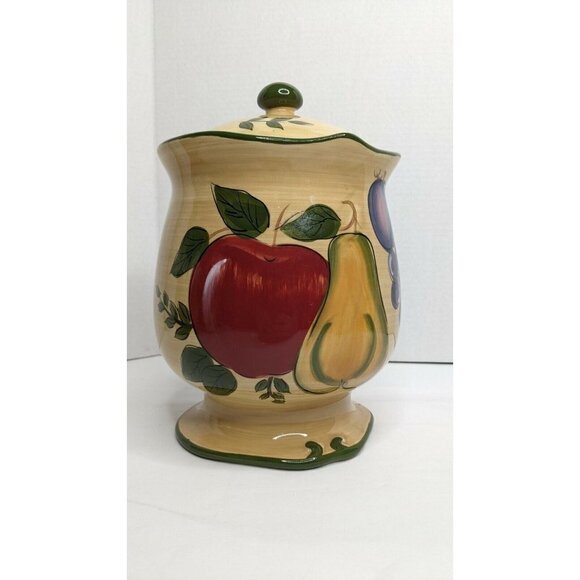 Home Trends Granada Fruit Medium Canister 9" gasket lid apple grapes pear - Picture 1 of 12